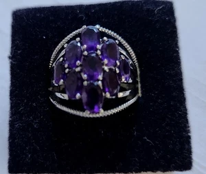 African Amethyst Cluster Ring Size 6 Stainless Steel - Picture 1 of 8