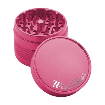 WISE SKIES Pink 4-Part Metal Grinder Textured Diamond Grip Teeth Mesh Screen Pick Tobacco