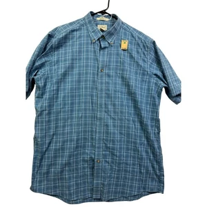 LL Bean Mens XL Tall Blue Plaid Short Sleeve Wrinkle Free Button Up Shirt - Picture 1 of 8