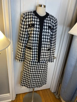 HENRY LEE BLANCO Y NEGRO PATA DE GALLO 1960 FALDA TRAJE-TALLA 16- ¡ESTILO PERFECTO! Foto 1 de 4