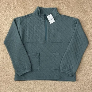 NWT Crewcuts J. Crew Girls Quilted Half Zip Pullover Green Sweatshirt Size M 8-9 - Picture 1 of 5