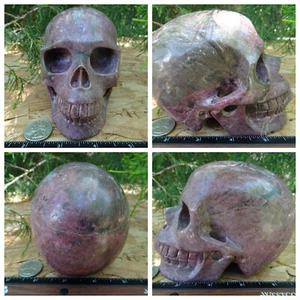 Huge 5" Rhodonite Skull Hand Carved 4.0lb 1845g Realistic Big Sculpture Display - Picture 1 of 12