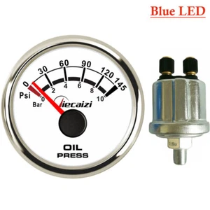 52MM/2" White Oil Pressure Gauge with Sender 0-10bar 0-145psi Blue Led USA STOCK - Bild 1 von 7
