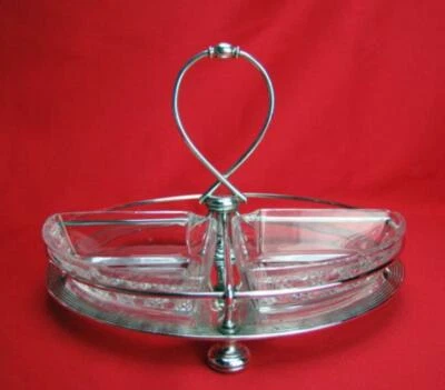 Bandeja para servir dividida antigua francesa Christofle plateada y cristal cortado Foto 1 de 4