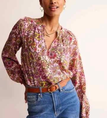 Boden Grace Silk Top- Size 6- Milkshake Paisley Field- T1590 -MED16 - Image 1 of 4
