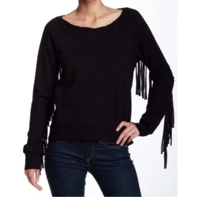 Pam & Gela Country Concert Black Crochet Fringe Sweatshirt Women's Size Small - Image 1 of 4