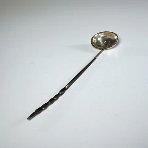 Geroge II Sterling Silver Toddy Punch Ladle w Inset 1758 Coin Georgian Antique Cover