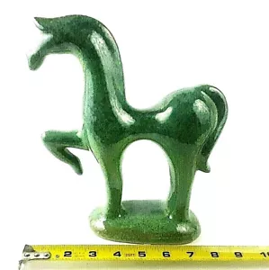 Prancing Horse Art Deco Teal Green Splatter Glaze Clay Ceramic Figurine Statue - Picture 1 of 12
