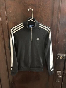 Adidas 1/4 Zip Pullover Trefoil Black W/ White Stripes XS Pockets Youth - Picture 1 of 11