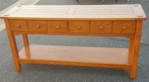 Vintage Wood Veneer Buffet Table With Two Drawers - VGC- NICE STURDY TABLE - Picture 1 of 12