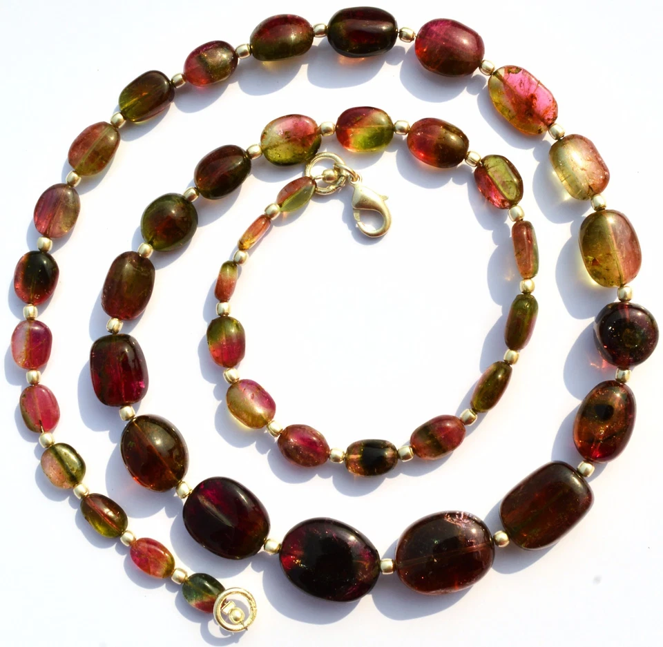 Natural Bicolor Tourmaline Smooth Nugget Beads Super Quality Gem Necklace 22" - Image 1 of 1