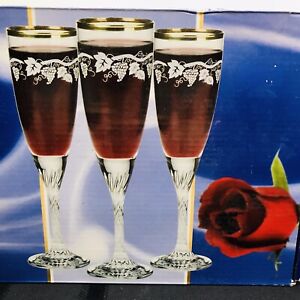 6 Home Essentials and Beyond Vintage Champagne Flutes Hand decorated 24k Gold