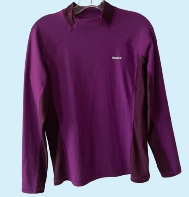 Reebok Play Dry Mujer GRANDE Top Púrpura Correr Corte Cruzado Capa Base Cuello Simulado Foto 1 de 4