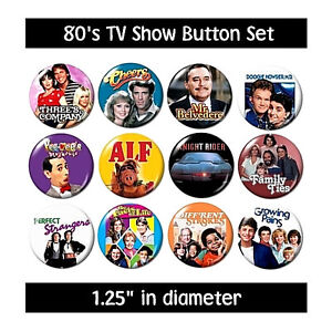 80's Tv Buttons (set #4) pins television 1980's eighties new