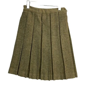 VTG 60s Pleated Skirt Sage Green Wool Waist 21 " 50s Holiday Handmade XXS - Picture 1 of 8