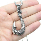 Stainless Steel Cool Mens Hawaiian Fishing Fish Hook  Pendant Necklace