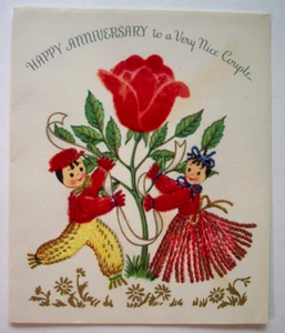 Pareja de hilo con tulipán flocado vintage boda aniversario tarjeta de felicitación *UU15 - Imagen 1 de 3