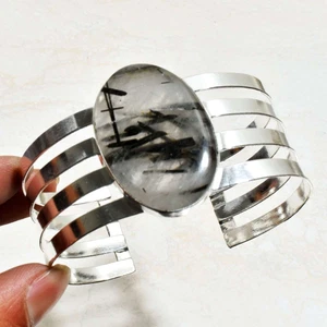 Black Rutile Gemstone Ethnic Handmade Adjustable Bangle Jewelry 44 Gms AB 1478 - Picture 1 of 1