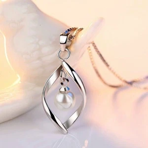 925 Sterling Silver Twisted Pearl Pendant Chain Necklace Womens Ladies Jewellery - Picture 1 of 3