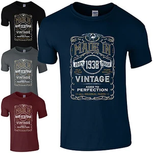 Made in 1938 T-Shirt Born 87th Year Birthday Age Present Vintage Funny Mens Gift - Picture 1 of 8