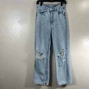 & Denim Blue Jean Long distressed, high-rise wide leg pants women’s size 4 - Picture 1 of 9