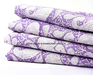 Tessuto paisley viola indiano 2,5 iarde cotone fatto a mano stampa blocco a mano tessuto - Foto 1 di 3