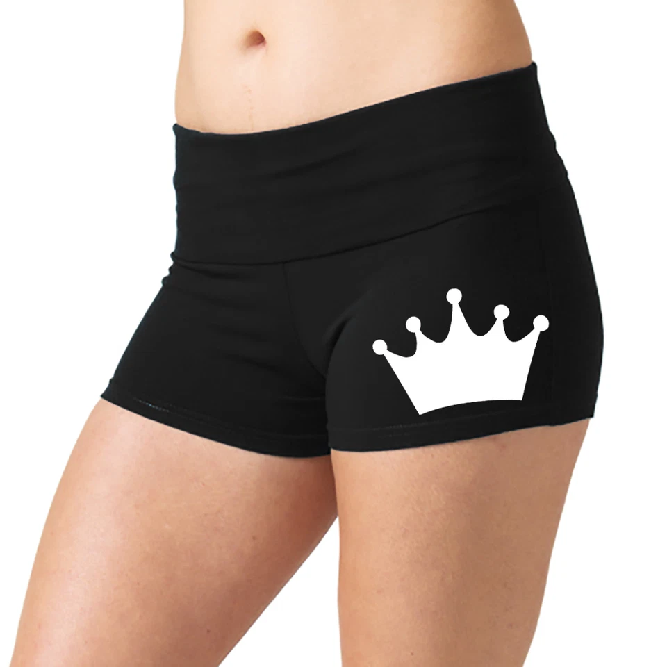 Junior's Princess Crown Yoga Shorts Black Booty Dance Gym Workout Leggings V308 - Image 1 of 1