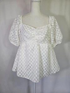 Baevely Damen weißes Babydoll Oberteil Gr. L Melonenärmel Fasan gesmokt - Bild 1 von 9