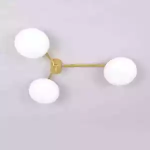 1950s Mid century Antique Brass Flush Mount Lily Style 3 Light Handmade Fixture - Picture 1 of 7