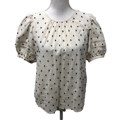 Blusa Top Madewell Lunares Algodón Lino Mujer Pequeña Manga Abullonada Clásica Foto 1 de 4