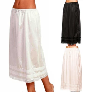Damen-Damen-Halbrutsch-Spitzenbesatz Elastische Taille Langer Unterrock : - Bild 1 von 10