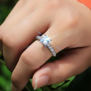 Anillo de aniversario de joyería de plata 925 de plata 925 con corte princesa AAA corte princesa talla 6-10 - Imagen 1 de 7