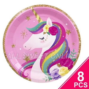 8pcs Unicorn Party Theme Paper Plates 23cm Birthday Baby Shower Tableware AU - Picture 1 of 5