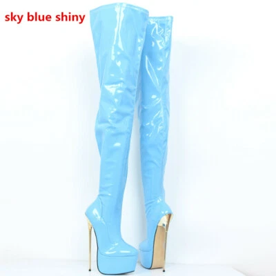 Womens Gold Metal Heel 22cm Extreme High Heel Thigh High Platform Boots Stiletto - Image 1 of 4