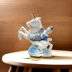 Payaso musical vintage sobre unicornio - decoración pastel de guardería, estatuilla caprichosa - Imagen 1 de 5