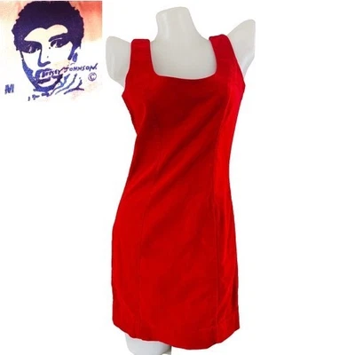 80s vtg BETSEY JOHNSON Red Velvet PUNK LABEL Mini Tank Dress Mod Bodycon USA M S - Image 1 of 4
