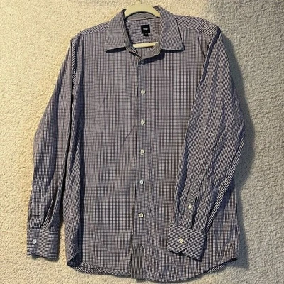 Gap checkered purple white L cotton India FLAWED - Image 1 of 4