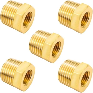Brass Reducing Hex Bushing 1/2" NPT Male to 1/4" NPT Female Pipe Fitting Reducer - Picture 1 of 6