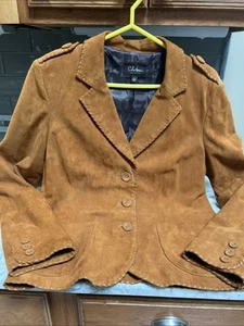Vintage Cole Haan Blazer Womens Large 3 Button Front Soft Suede Jacket - Picture 1 of 11