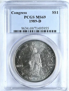 1989-D Congress Commemorative $1 Dollar MS69 PCGS Silver Coin 9634 - Picture 1 of 2