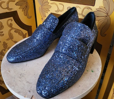 STUART WEITZMAN Ladies Disco Blue Glitter Slip On Loafer Shoes 10M Spain - Image 1 of 4