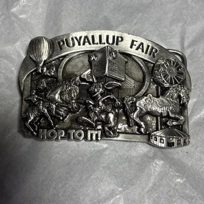 Hebilla de cinturón de peltre Puyallup Fair Siskiyou 1984 para Tacoma Jewelry Co 554 de 1200 Foto 1 de 4