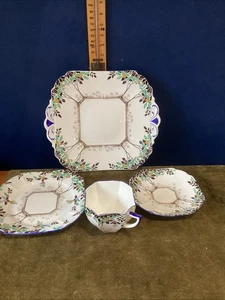 Shelley Queen Anne pattern 11697 4, China Cup Saucer And Side & Sandwich Plate - Picture 1 of 17