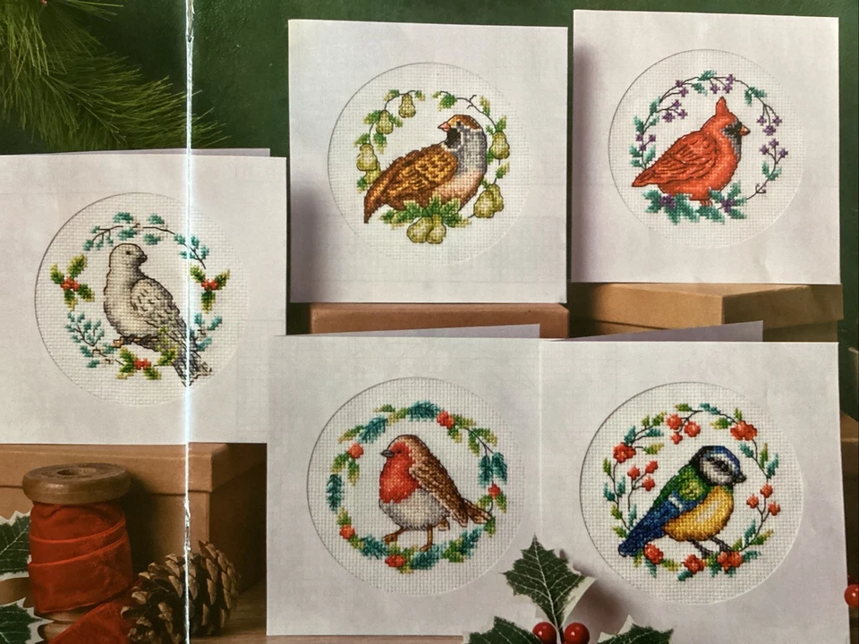 Winter Bird Wreath Cards Robin Dove Partridge Christmas Cross Stitch Chart - Image 1 of 1