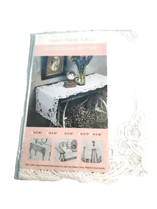 Vintage Battenburg Läufer Hand Made Lace 16x54 Neu Weiß NOS NEU Original Pkg - Bild 1 von 6