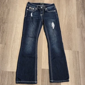 Zco Dark Wash Stitched Stretch Studded Embroidered Distressed Jeans 10 - Picture 1 of 7