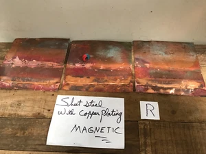 3 verkupferte Blech STAHL Kupferschmiedeschrott natürliche Patina Farben Grünspan (R - Bild 1 von 6