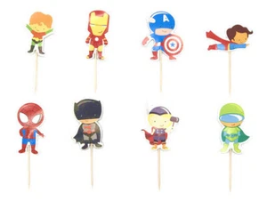 SUPERHELDEN Kindergeburtstag Party TORTE oder CUPCAKE TOPPER 12 Karton Auswahl - Bild 1 von 1