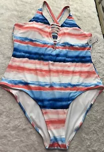 Peyton&Parker "Surf Pattern" Einteiler Badeanzug V-Ausschnitt gepolsterter BH Gr. XXL NEU - Bild 1 von 14