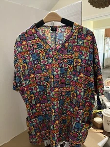 Barco Uniforms Scrub Top With Hearts - Medical Uniform - Size Large 100% Cotton - Picture 1 of 7